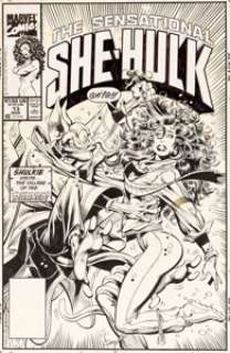 Keown, Dale - Dale Keown and Ernie ColÃ³n The Sensational She-Hulk #13 Cover Original Art Cover (Marvel, 1990)....