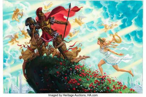 Rude, Steve - Steve Rude "Venus Disarming Mars" Painting Original Art with Preliminary Study Piece (2012).... (Total: 2 Original Art)