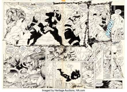 Lee, Jim - Jim Lee and Art Thibert X-Men #5 Double Page Spread 18-19 Original Art (Marvel, 1992)....