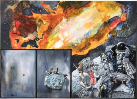 Bisley, Simon - Simon Bisley 2000 AD Prog 2313 Double Splash Pages 2-3 ABC Warriors/Joe Pineapples Original Art dated 1-4-2023 (Re...