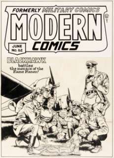 Reed Crandall Modern Comics #62 Blackhawk Cover Original Art (Quality, 1947). (Total: 3 Items) | Heritage