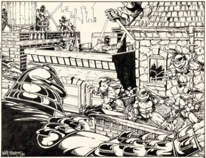 Kevin Eastman Teenage Mutant Ninja Turtles #1 Fourth Printing Wraparound Cover Original Art (Mirage, 1985).
