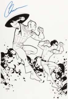 Mahmud Asrar Captain America: White #1 Variant Cover Original Art Signed by Chris Evans (Marvel, 2015).