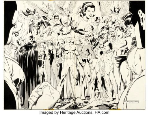 Barry Kitson and Michael Bair JLA: Year One #11 Double Splash Pages 21-22 Original Art (DC, 1998).