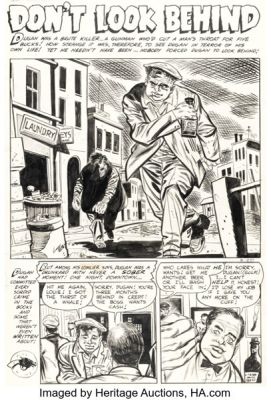 Mike Sekowsky and Mike Peppe Out of the Shadows #13 "Don‘t Look Behind" Complete 6-Page Story Original Art (Pines/Standard, 1954). (Total: 6 Original Art)