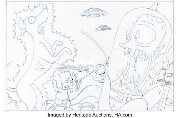 Bill Morrison Bart Simpson‘s Treehouse of Horror #2 "Poaching a Pooch" Back Cover Illustration Original Art (Bongo, 1996).