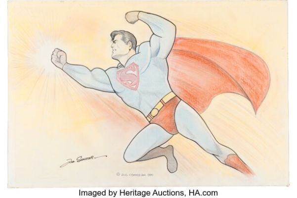 Joe Shuster - Superman Flying Pose Illustration Original Art (1980). | Heritage