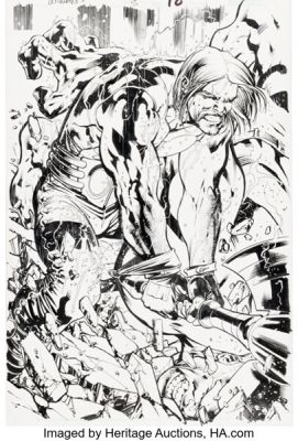 Bryan Hitch and Andrew Currie Ultimates #5 Splash Page 18 Original Art (Marvel, 2002).