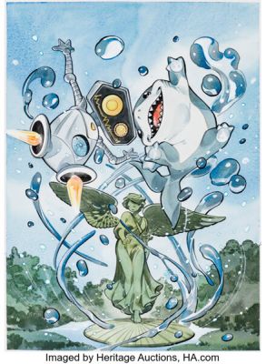 Peach Momoko Battleworld #1 Jeff the Land Shark and H.E.R.B.I.E Variant Cover Original Art (Marvel, 2025). | Heritage
