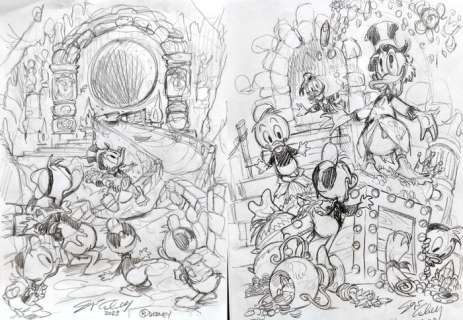 Topolino - 2 Uncle Scrooge adventure sketches | Catawiki