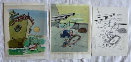 Mazel, Luc - 1 Dessin original + 2 mise en couleur originale - Militaria maritime - (années 1980) | Catawiki