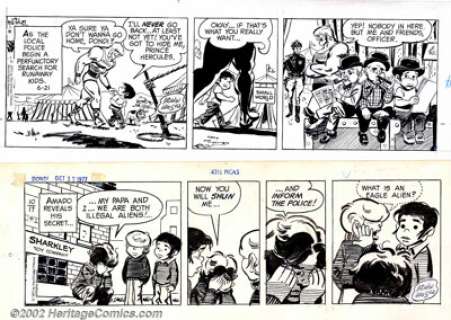 Irwin Hasen - Original Comic Strip Art for four Dondi Strips (Chicago Tribune, 1968-1977). This is a group of four -