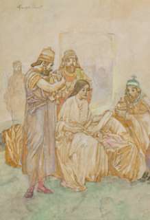 Franklin Booth (American, 1874-1948). Nativity Scene study. Watercolor on board. 10-3/4 x 7-1/4 inch...
