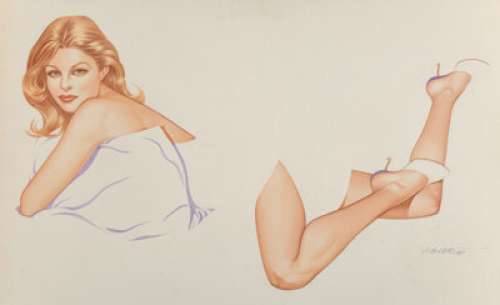 Joseph F. De Martini (American, b. 1927). Reclining Nude. Watercolor and pencil on board. 20 x 30 inches (50.8 x 76.2 cm... | Heritage