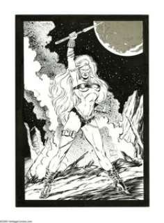 Paul Abrams and Barnes - Catfight: Dream Warrior #1 Back Cover Original Art (Insomnia Press, 1995). Fierce and -