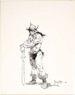 Frank Frazetta - Conan, Pen and Ink Illustration Original Art (1988).  Drawn by the master of fantasy - | Heritage