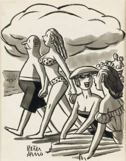 PETER ARNO. "It’s a real Cinderella story. She lost the top of her bathing-suit in the water, and he found it." | Swann Galleries