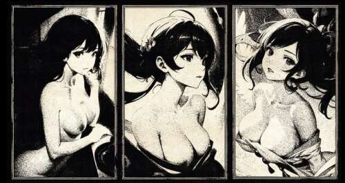 Æ (XX) - 3 Impression peinte à la main - Cyberpunk Girls : Tsukino / Akari / Nonomi - 2023 | Catawiki