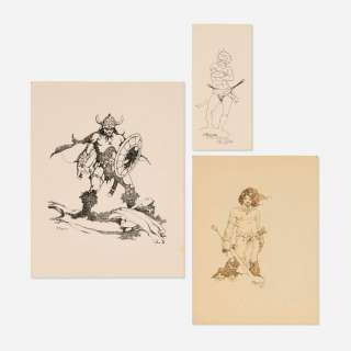 Mike Mignola, 3 Barbarian & Lizard Warrior Drawings | Landry Pop Auctions