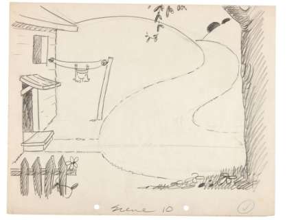 OSWALD THE LUCKY RABBIT "NECK ’N’ NECK" LOST CARTOON ORIGINAL BACKGROUND LAYOUT ART. | Hake’s
