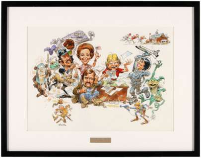 JACK DAVIS FRAMED â€œTHE GOOD LIFEâ€ FULL COLOR ORIGINAL ART WITH VARIOUS CELEBRITIES. | Hake’s