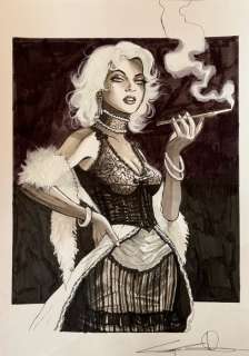 Candita, Giuseppe - 1 Original colour drawing - Chihuahua Pearl - Smoking girl - 2025 | Catawiki