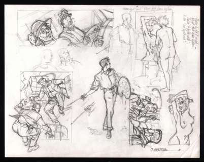 Berserik, Teun - 1 Original preliminary drawing - Teun Berserik - Schetsontwerpen Blake & Mortimer + zelfportret als kunstschilder met naaktmodel. - 2017 | Catawiki
