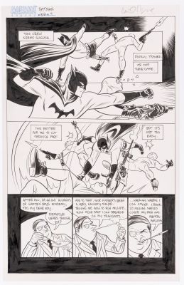 Lot 74 - MICHAEL ALLRED BATMAN BLACK AND WHITE #4 COMIC BOOK PAGE ORIGINAL ART. | Hake’s