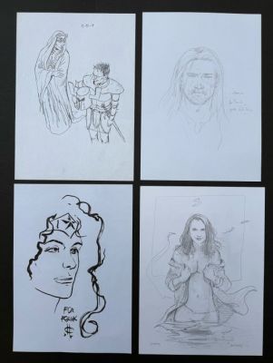 Daniel Hulet - Paul Teng - Yanick Paquette - David Bouchard - 4 Original drawing - Illustration zu "Extra Muros" - Shane - Wonder Woman - Samantha