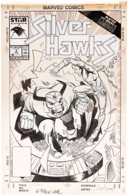 Lot 71 - MIKE WITHERBY SILVER HAWKS #4 COMIC BOOK COVER ORIGINAL ART. | Hake’s