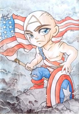 Fleur D - 1 Original colour drawing - Captain America - Univers Earth X Chibi | Catawiki