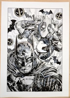 Continue Shopping | BATMAN & DEADPOOL A3 (VINCENZO RICCARDI ORIGINAL ART) | Scott’s Collectables