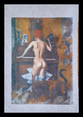 Emma Wildfang - 1 Monotype original en couleur - Original artwork "A Pause Between Notes" - Echoes of the Fin de Siècle Edition | Catawiki