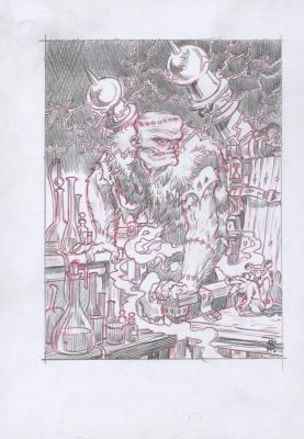 Stan Manoukian | Crayonné original, "Le Monstre de Frankenstein" - Les Monstres - L’Encyclopédie du Merveilleux | Daniel Maghen