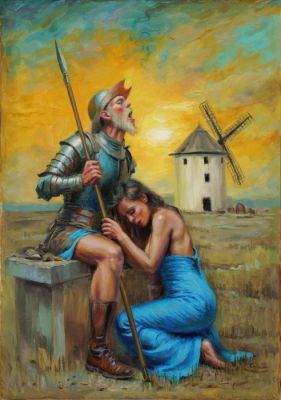 Autor desconocido - 1 Peinture originale à l’huile - Lanza en Astillero (?) - Don Quijote y la Molinera | Catawiki
