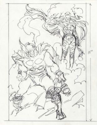 Buscema, John - THOR AND HELA Preliminary Art