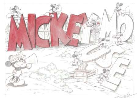 Vendetta, Z. | Original Drawing  - Mickey Mouse inspired by Hollywood sign under construction | Catawiki