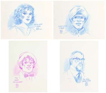 Paape | Ensemble de 4 illustrations au crayon de couleur… | Millon