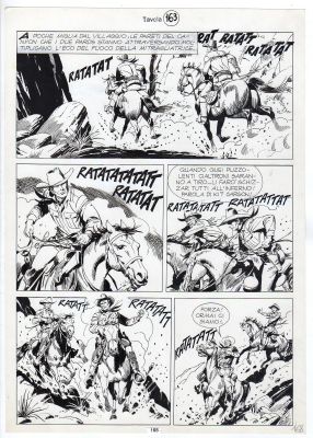 Miguel Angel Repetto | Tavola originale per MAXY TEX 4 ‘I due volti della vendetta’ dalla prima storia ‘La collera di Tex’. Cm. 28,5 x 40,5. Anno di esecuzione 2000. Pag. 168.  Il supporto, come sempre in Repetto, è un cartoncino glossy. | Art e Fumetto