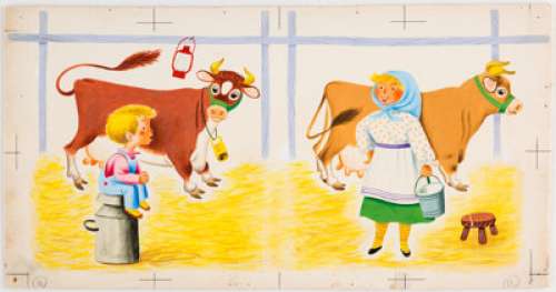  - Richard Scarry Little Benny Wanted a Pony Illustration Pages 12 and 13 Original Art (Simon and Schuster, 1950)....