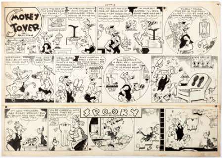  - Bill Holman Smokey Stover Sunday Comic Strip with Spooky Companion Strip Original Art dated 9-3-44 (Ch...