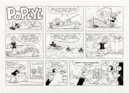  - Bud Sagendorf Popeye Sunday Comic Strip Original Art dated 8-3-75 (King Features Syndicate, 1975)....