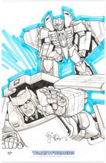  - E. J. Su Transformers Sketch Original Art in Transformers: The IDW Collections Slipcase Hardcover Sign...