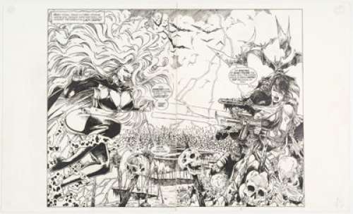 Steven Hughes Wizard Presents: Lady Death #1/2 Double Page Splash Pages 3-4 Original Art (Chaos! Comics; Wizard, 1... (Total: 2 Original Art) | Heritage