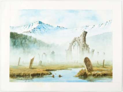 Rob Alexander - Mountain Range with Cemetery Preliminary Illustration Original Art (2002). A hauntingly beautiful - | Heritage
