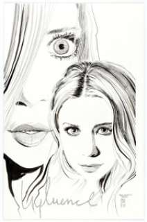 Dave Sim glamourpuss #7 Inside Back Cover Illustration Mary-Kate and Ashley Olsen Original Art (Aardvark-Vanaheim,... | Heritage