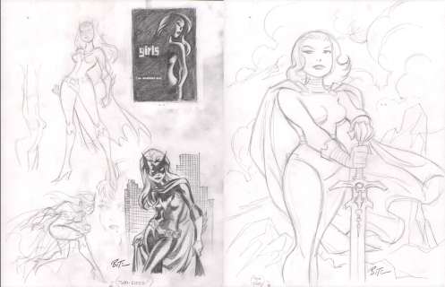 Bruce Timm - Batwoman Pencil Sketches with 2009 Girls Sketchbook Cover Prelim - Double-Sided - Signed
