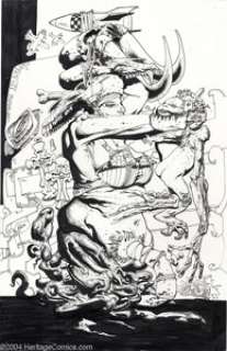 Simon Bisley - Original Art Splash Page (undated). This wild and wooly Simon Bisley ink drawing was done on the - | Heritage