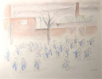 SEMPE Jean Jacques  - Sortie d’Usine  - Très grande illustration rendant hommage Ã  [...] | Vermot et Associés