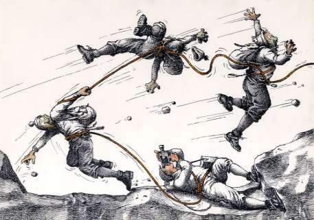 Serre, Michel | La cordée décroche Illustration originale Ã  l’encre de chine et rehaut de couleurâ€¦… | Cornette de St Cyr